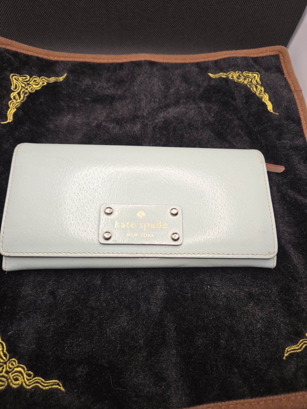 kate spade Pale Mint Leather Continental Wallet with Logo Plaque